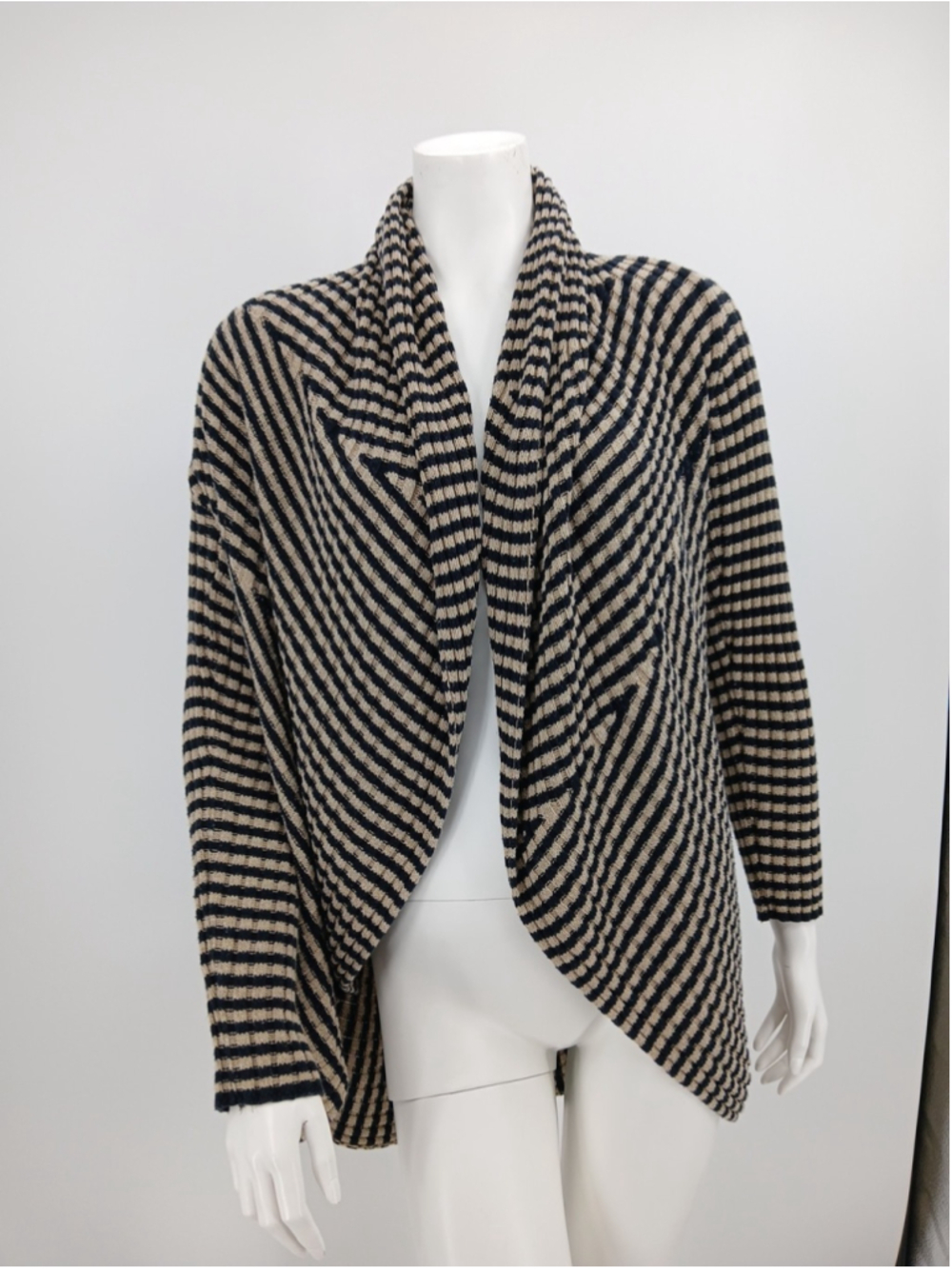 Lineamaglia Tan Black Cotton Blend Striped Open Front Cardigan L Italy
